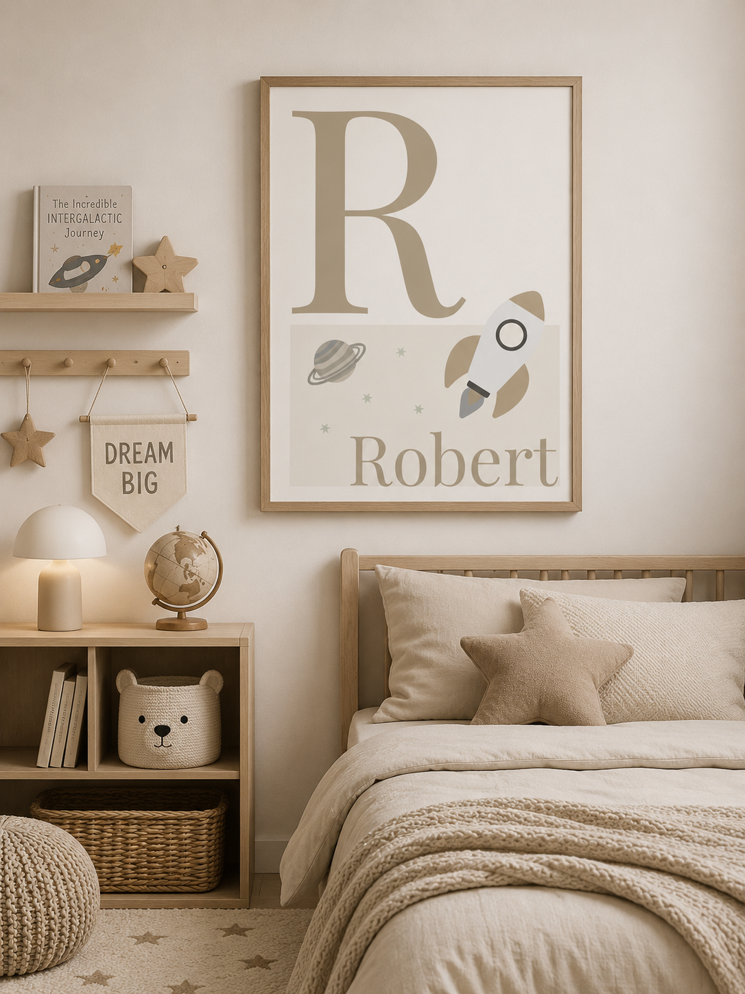 Personalised Space Initial & Name Wall Art for Kids