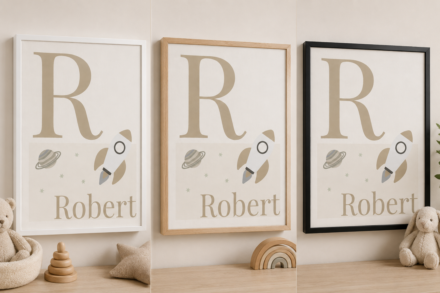 Personalised Space Initial & Name Wall Art for Kids