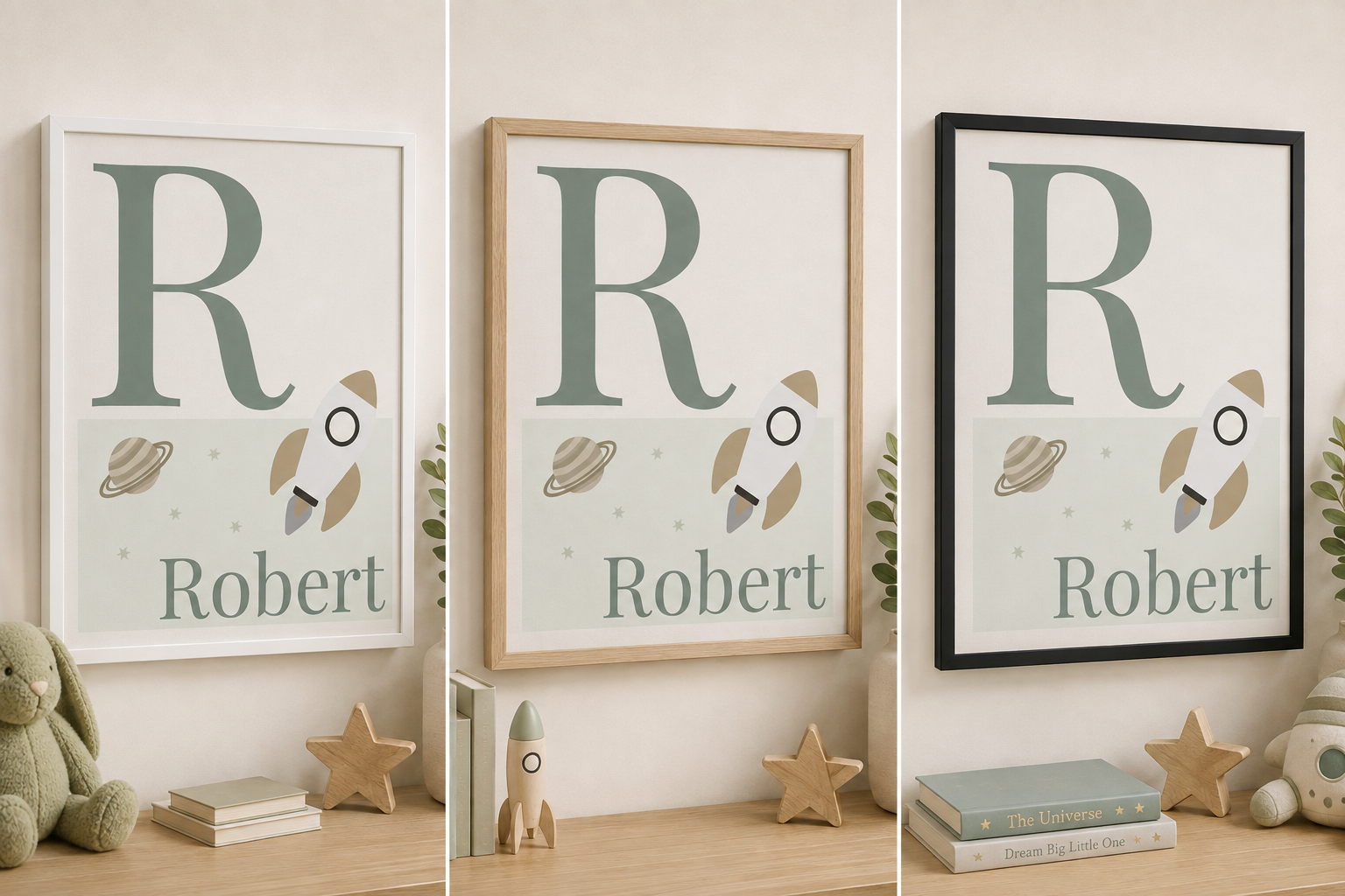 Personalised Space Initial & Name Wall Art for Kids