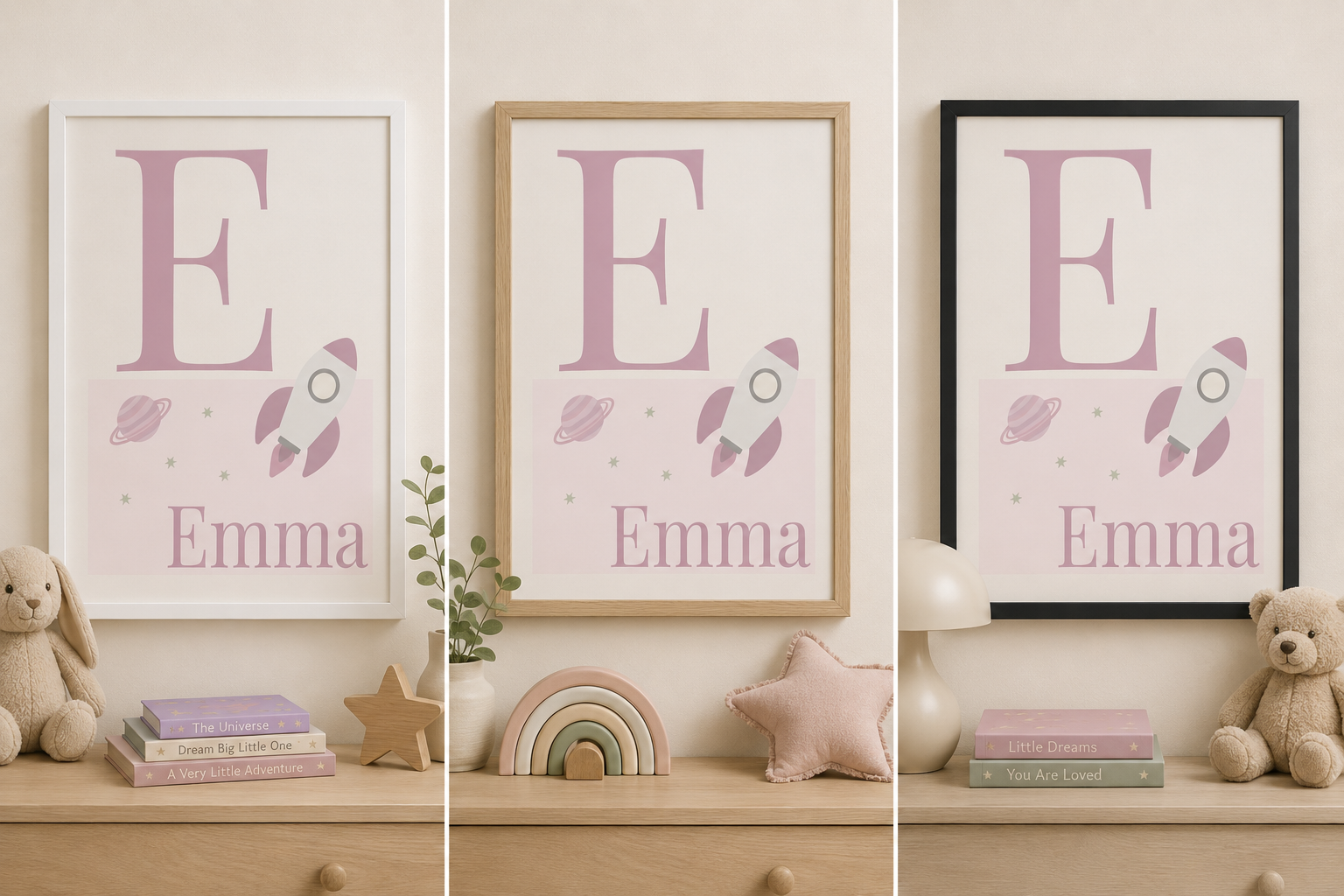 Personalised Space Initial & Name Wall Art for Kids
