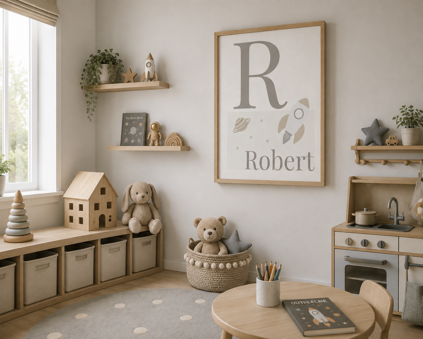Personalised Space Initial & Name Wall Art for Kids
