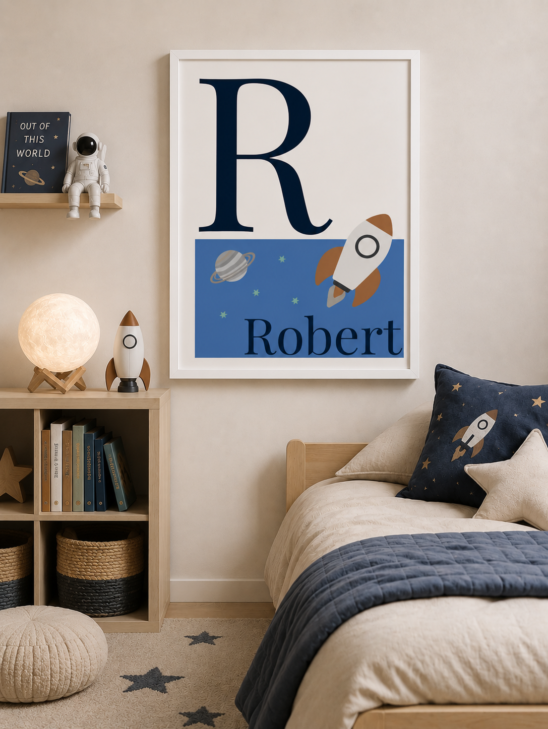 Personalised Space Initial & Name Wall Art for Kids