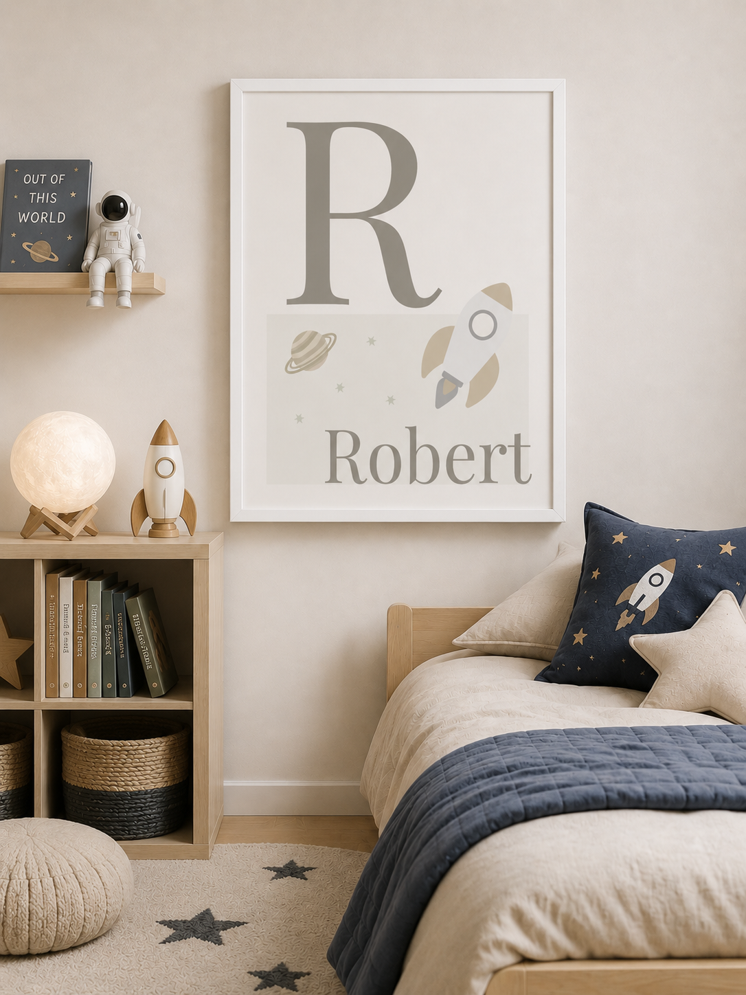 Personalised Space Initial & Name Wall Art for Kids