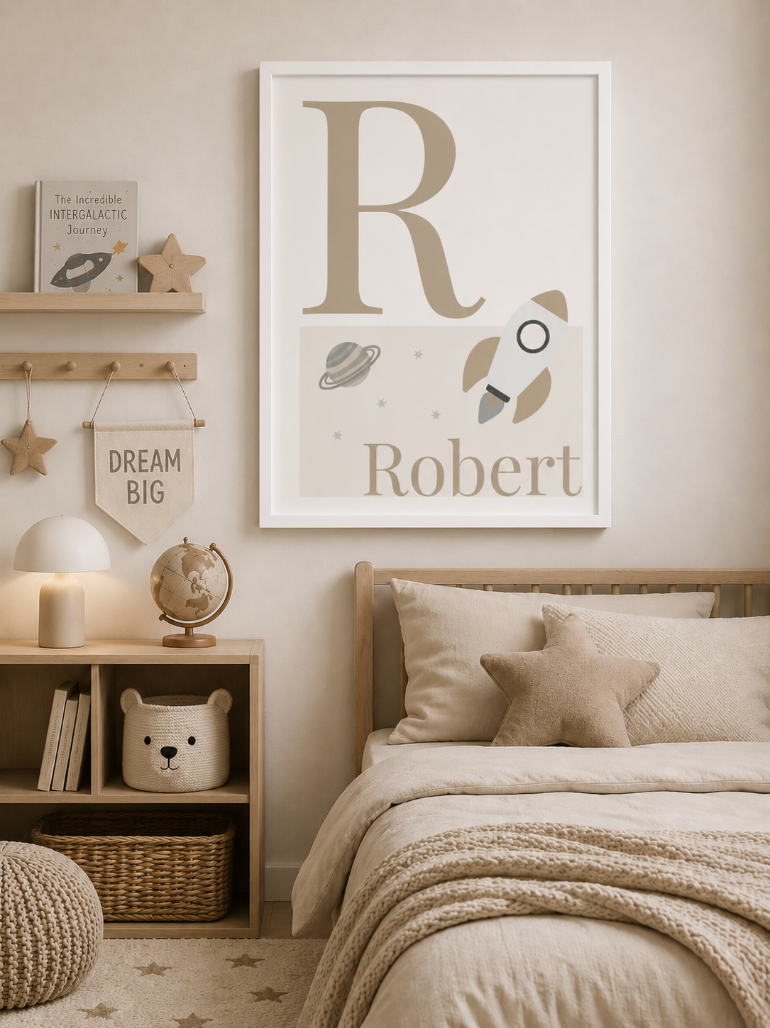 Personalised Space Initial & Name Wall Art for Kids