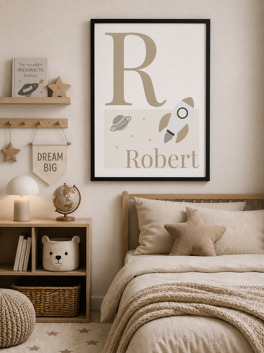 Personalised Space Initial & Name Wall Art for Kids