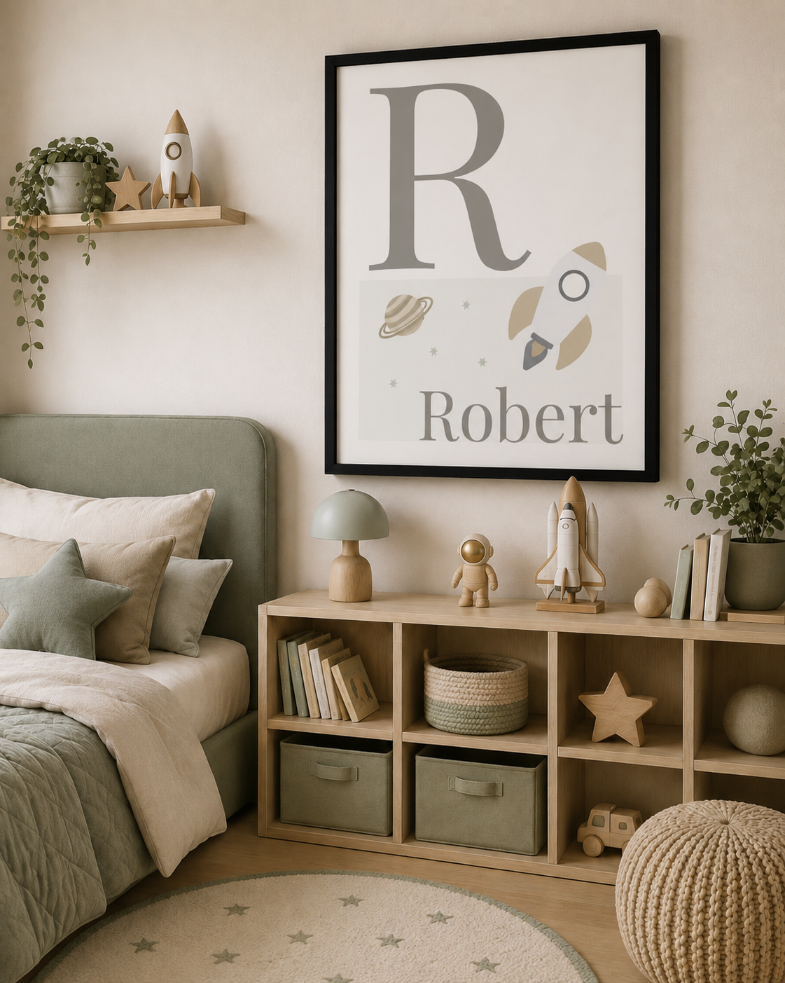 Personalised Space Initial & Name Wall Art for Kids