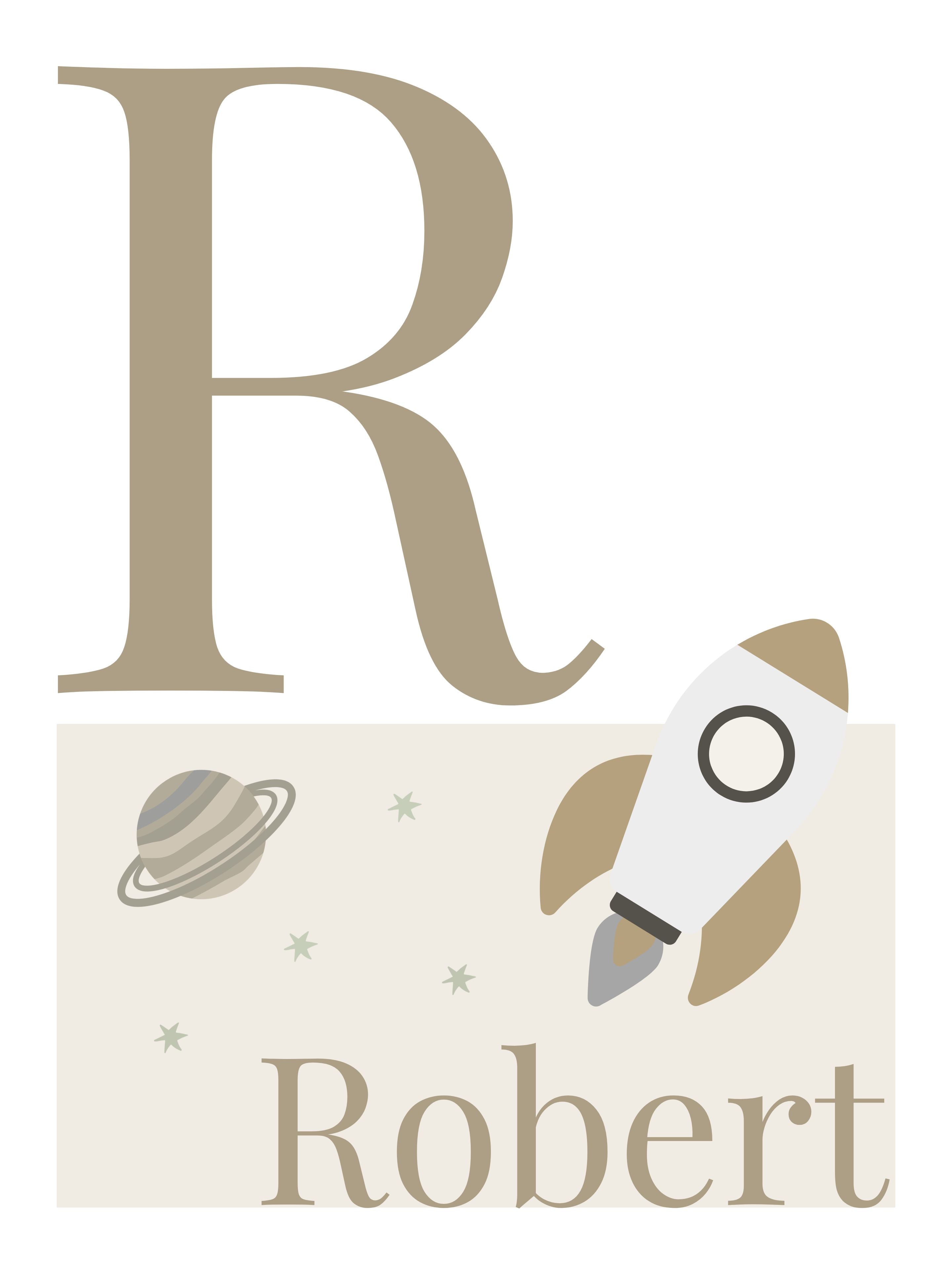 Personalised Space Initial & Name Wall Art for Kids