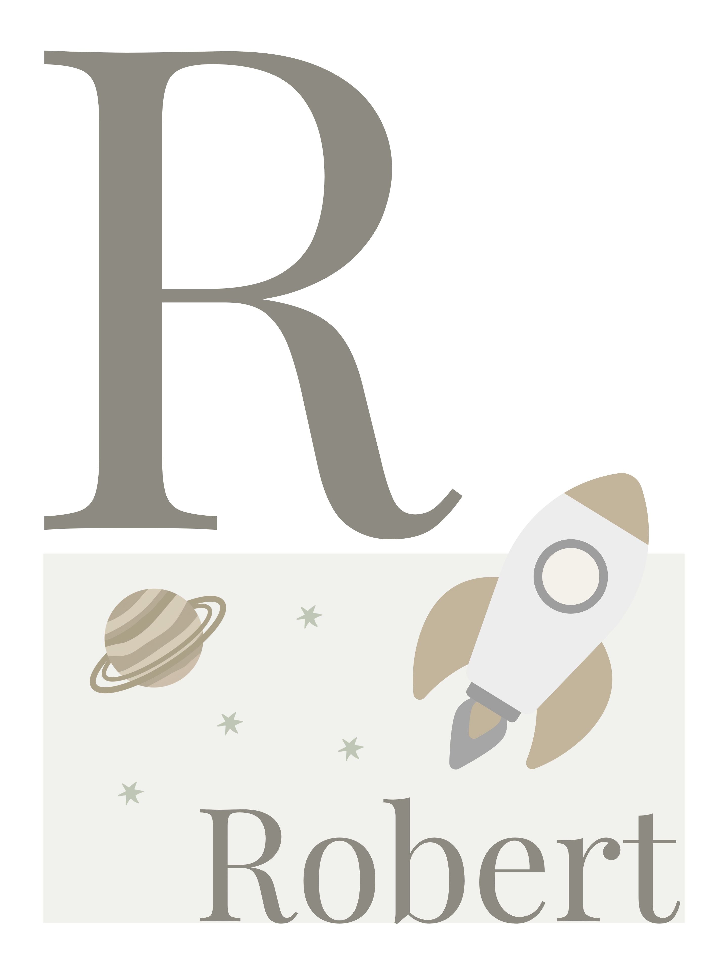 Personalised Space Initial & Name Wall Art for Kids